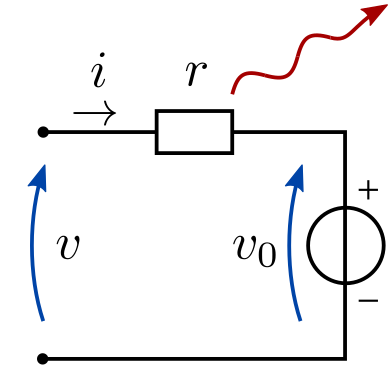 simple battery equivalent circuit model with open circuit voltage (OCV) + resistive voltage drop